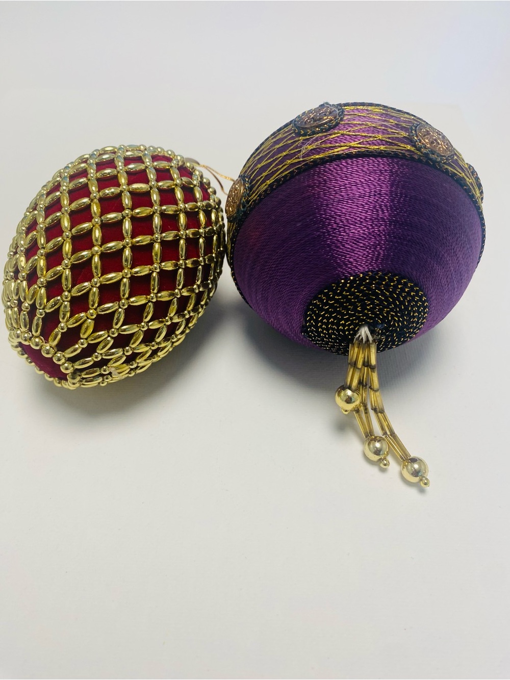 Elegant Purple and Red Decorative Holiday Ornaments - Gold Accents